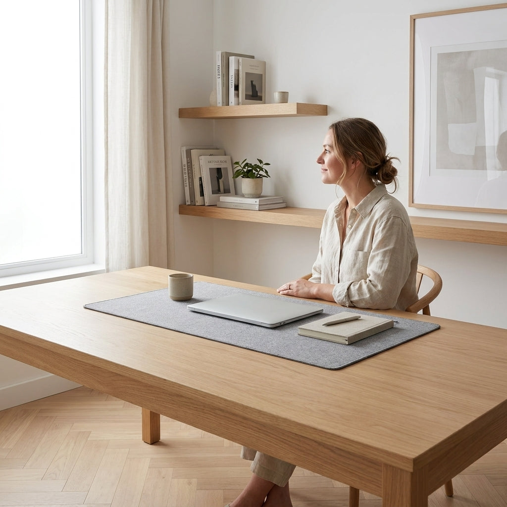 Tapis de bureau en coton et lin gris clair