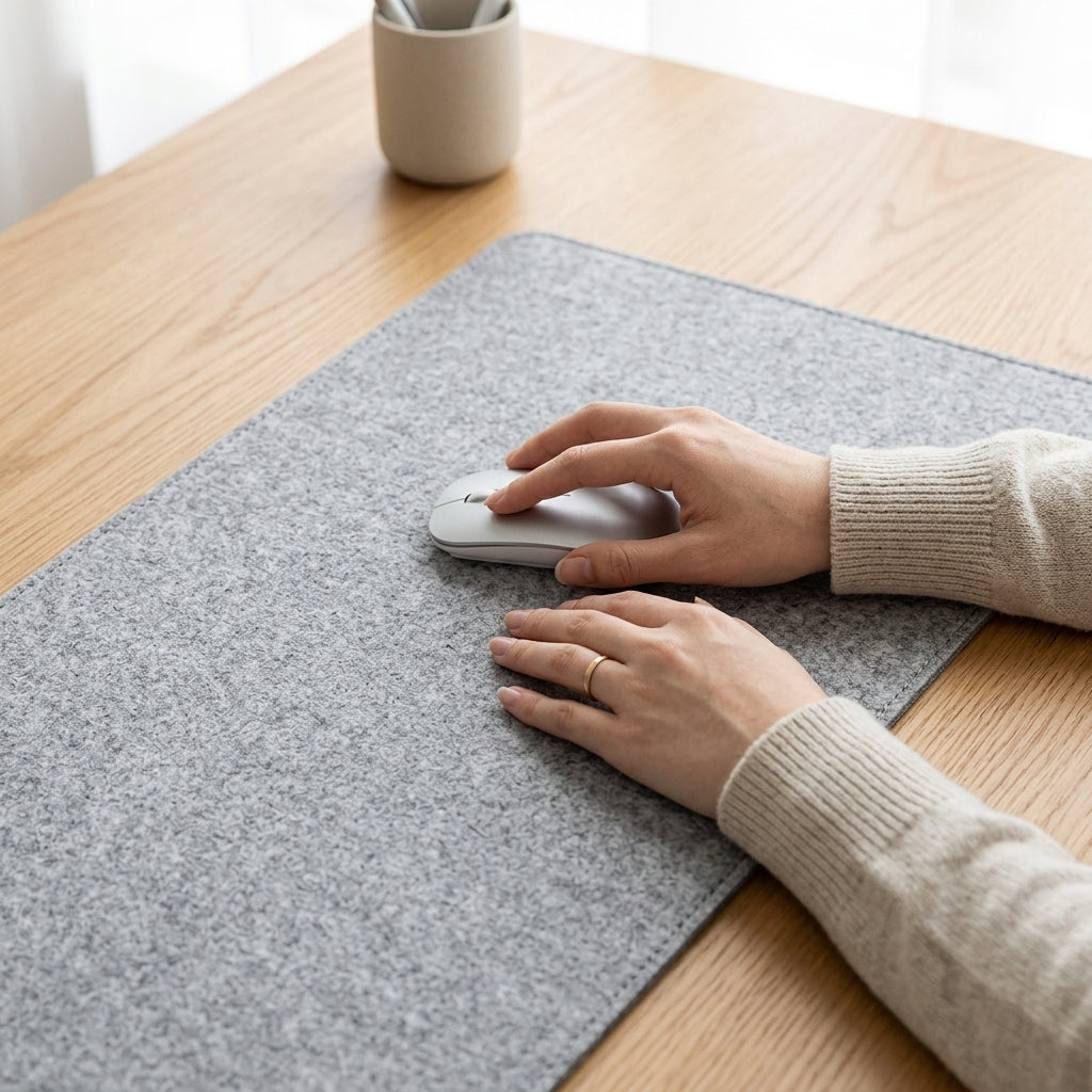 Tapis de bureau en coton et lin gris clair