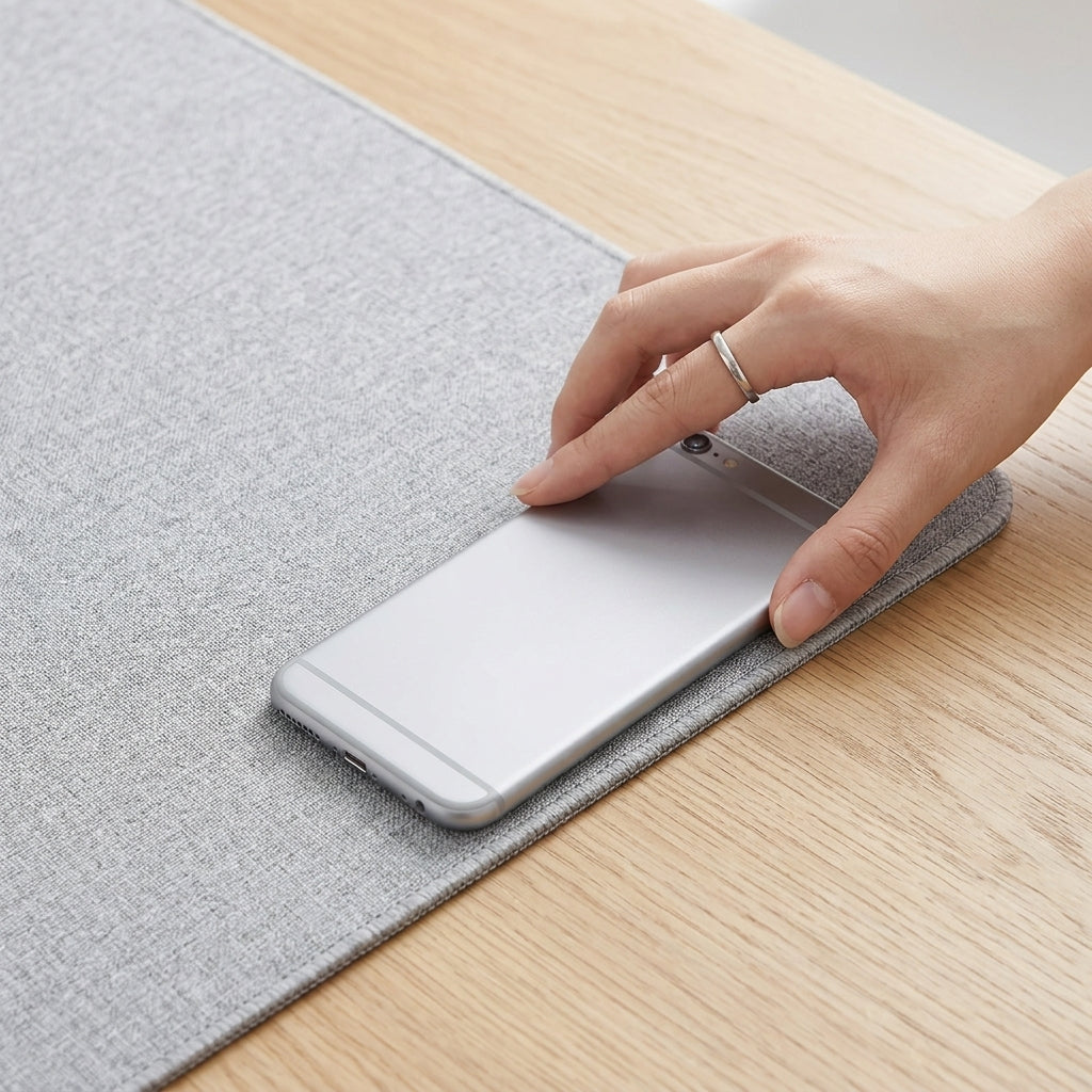 Tapis de bureau en coton et lin gris clair
