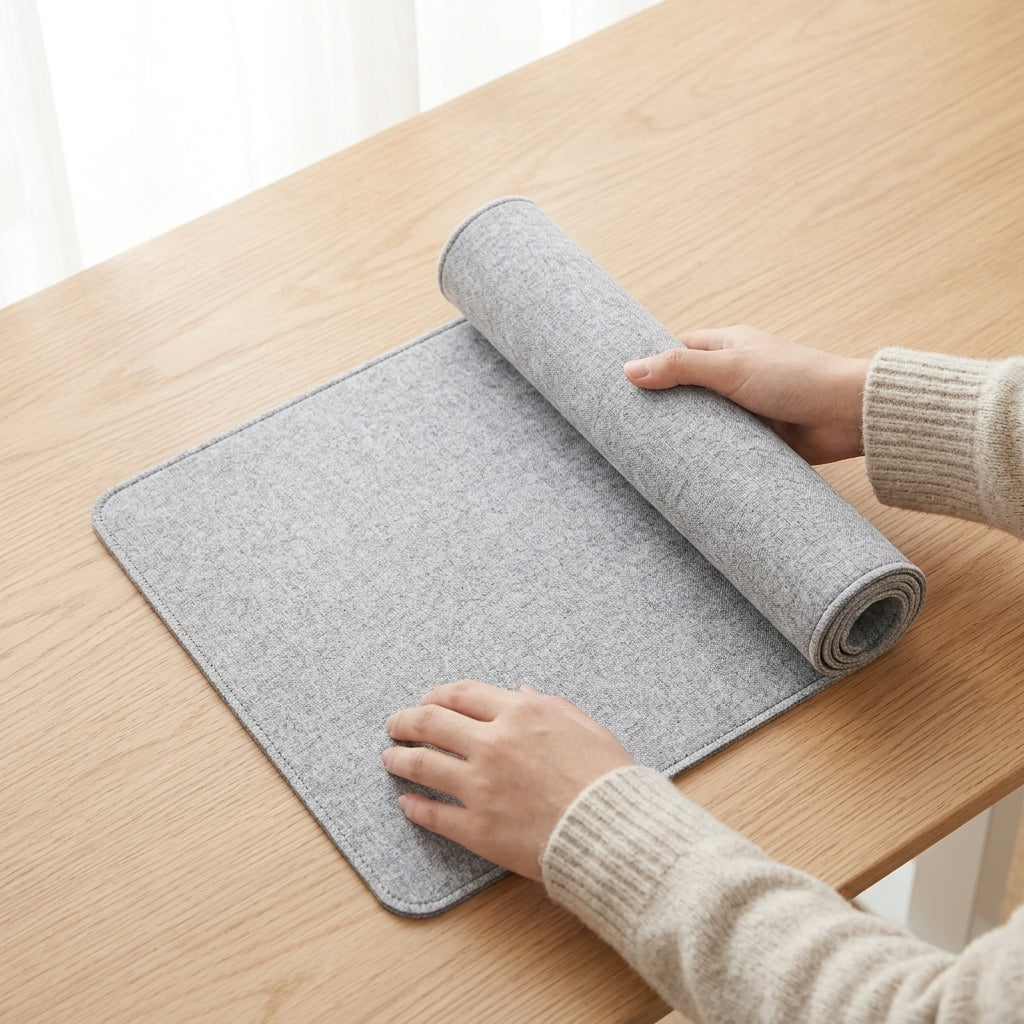 Tapis de bureau en coton et lin gris clair