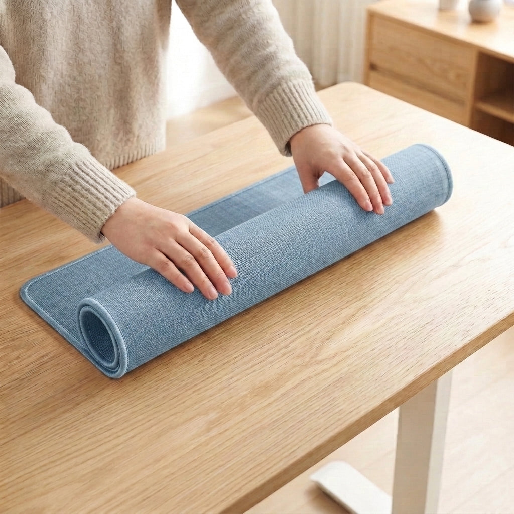 Cotton Linen Desk Mat Pale Blue